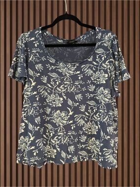 Lucky Brand Blue Floral Scoop Neck Tee